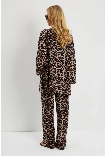 Kadın Camel-Siyah Leopar Desenli Kimono Takım GÇ163