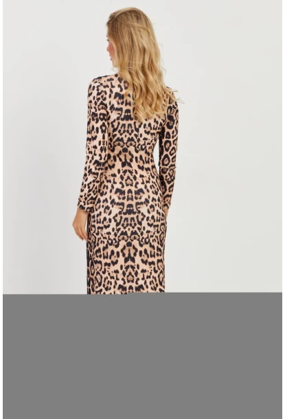 Kadın Camel-Siyah Leopar Maxi Elbise MON121
