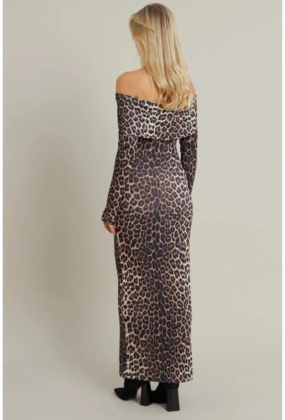 Kadın Camel-Siyah Madonna Yaka Maxi Elbise LİK10