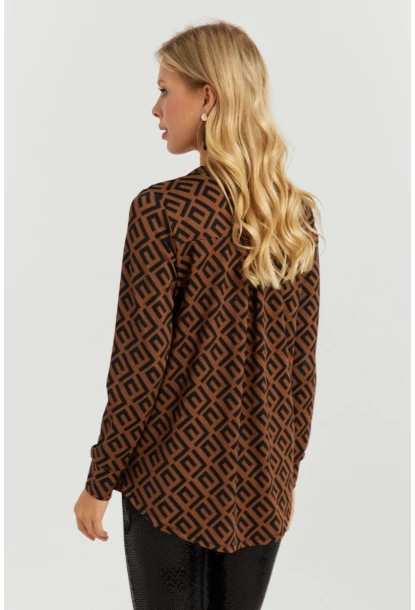 Kadın Camel-Siyah V Yaka Bluz AYD258
