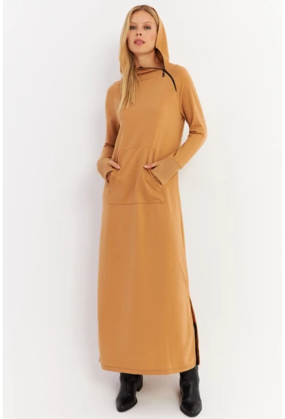 Kadın Camel Yakası Fermuarlı Maxi Sweat Elbise MTF12