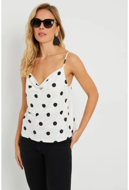 Kadın Degaje Yaka Puantiyeli Bluz Beyaz-Siyah LPP1255