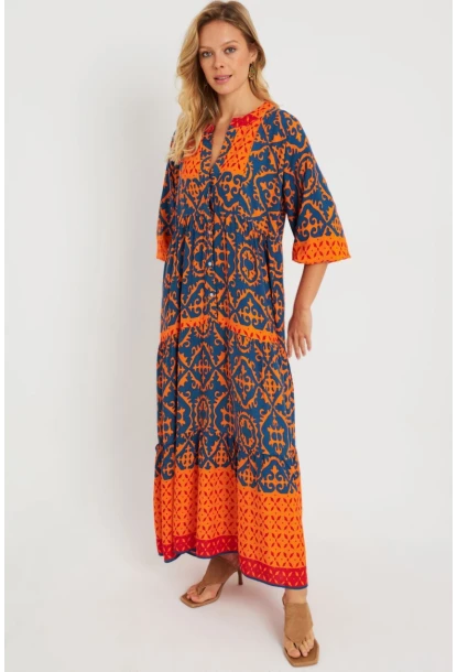 Kadın Desenli Salaş Maxi Elbise Multi Q981