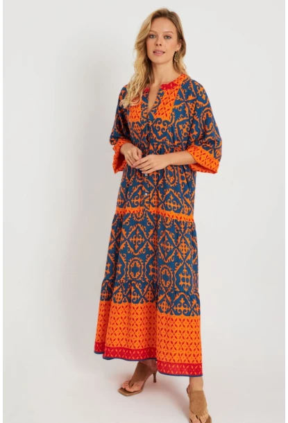 Kadın Desenli Salaş Maxi Elbise Multi Q981