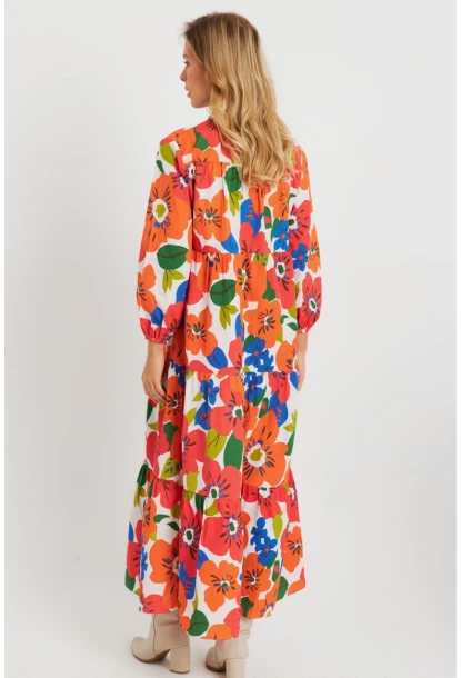 Kadın Desenli Salaş Mini Elbise Turuncu ASH23046