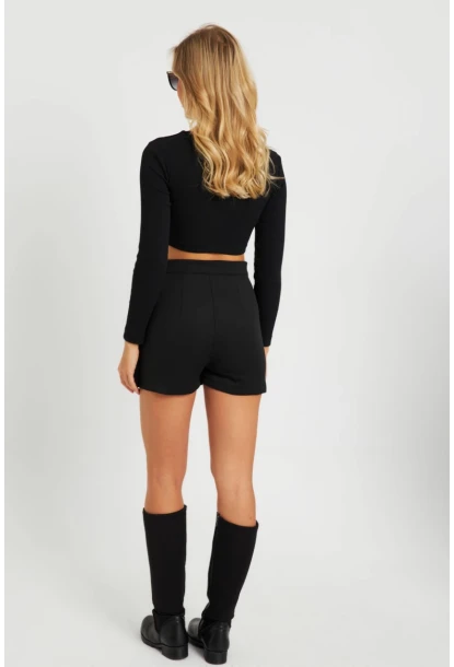 Kadın Düğme Detaylı Şort Etek Siyah KED0051