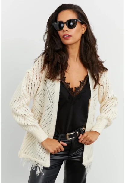 Kadın Ekru Ajurlu Hırka YV104-90