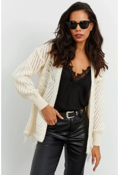 Kadın Ekru Ajurlu Hırka YV104-90