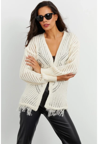 Kadın Ekru Ajurlu Hırka YV104-90