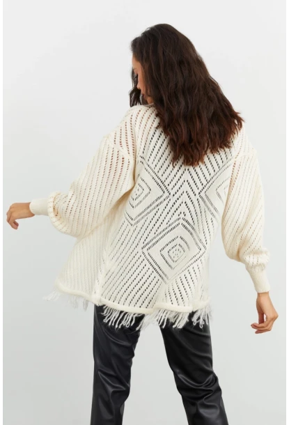 Kadın Ekru Ajurlu Hırka YV104-90