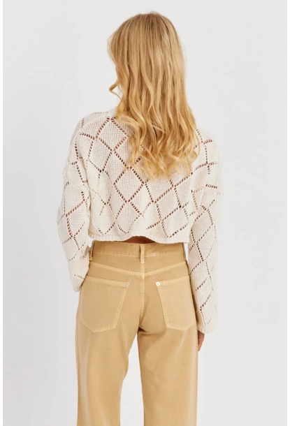 Kadın Ekru Ajurlu Kısa Triko Bluz YZ628