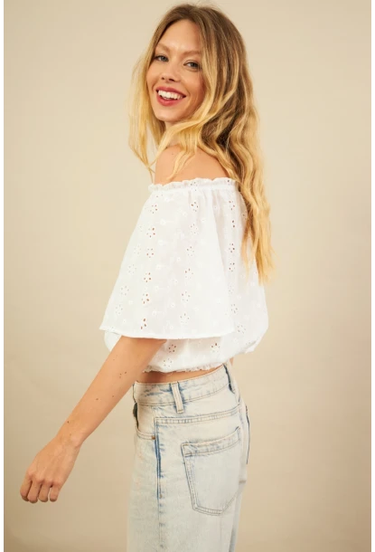 Kadın Ekru Ajurlu Straplez Bluz BTY106