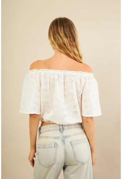 Kadın Ekru Ajurlu Straplez Bluz BTY106