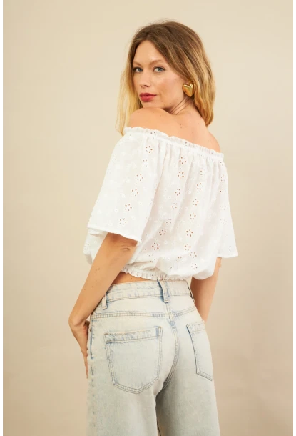 Kadın Ekru Ajurlu Straplez Bluz BTY106