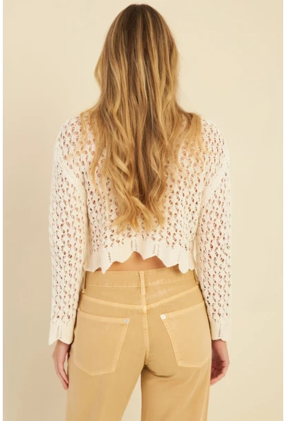 Kadın Ekru Ajurlu Triko Bluz MZU603