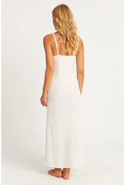 Kadın Ekru Aksesuarlı Bürümcük Midi Plaj Elbise EY2839