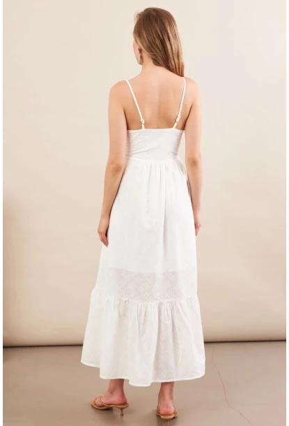 Kadın Ekru Ayarlanabilir Askılı Fistolu Midi Elbise İRE100