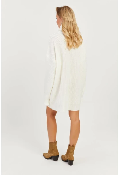 Kadın Ekru Balıkçı Yaka Triko Tunik KZ2504