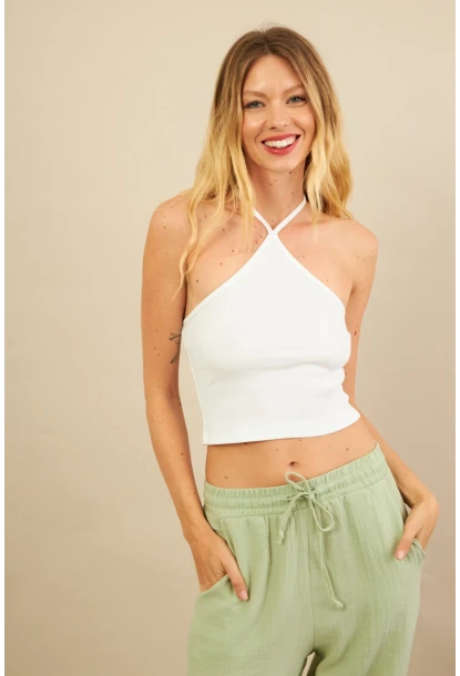 Kadın Ekru Boncuk Detaylı Sırtı Açık Bluz LPP1245-90