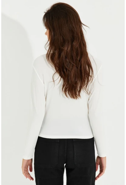 Kadın Ekru Degaje Yaka Bluz LPP1234