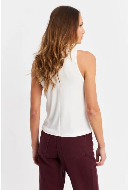 Kadın Ekru Degaje Yaka Kolsuz Bluz LPP1226-90