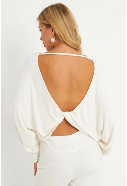 Kadın Ekru Düğüm Detaylı Bluz GÇ176