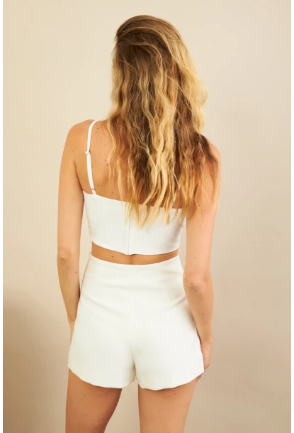 Kadın Ekru Fiyonklu Crop Bluz KED0089