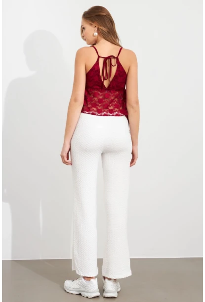 Kadın Ekru Gofre Pantolon ZH326