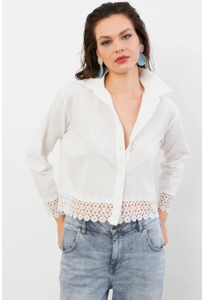 Kadın Ekru Güpürlü Gömlek MPC030