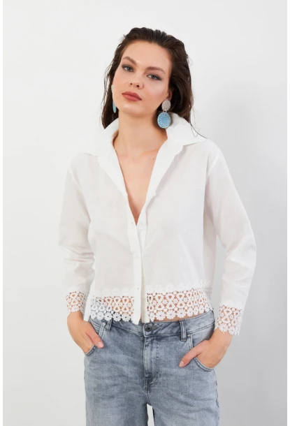 Kadın Ekru Güpürlü Gömlek MPC030
