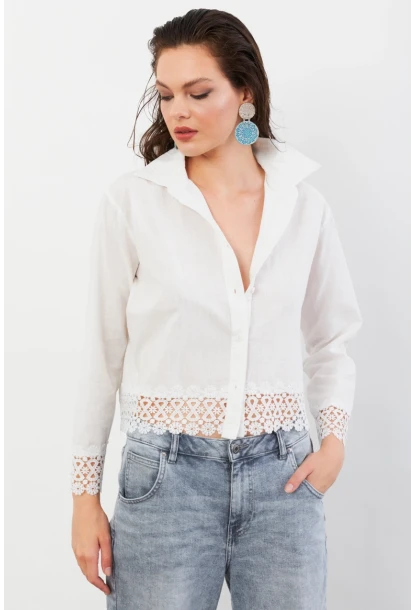 Kadın Ekru Güpürlü Gömlek MPC030