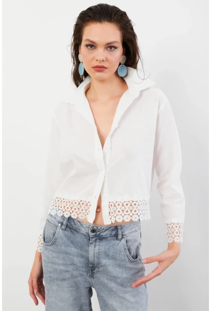 Kadın Ekru Güpürlü Gömlek MPC030