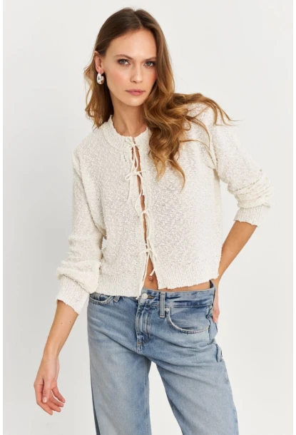 Kadın Ekru İpli Triko Hırka YV323