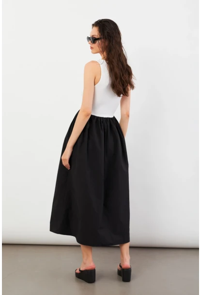 Kadın Ekru Kare Yaka Paraşüt Midi Elbise İRE1460