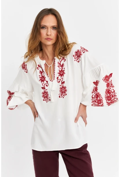 Kadın Ekru-Kiremit Nakışlı Bluz MQS5816
