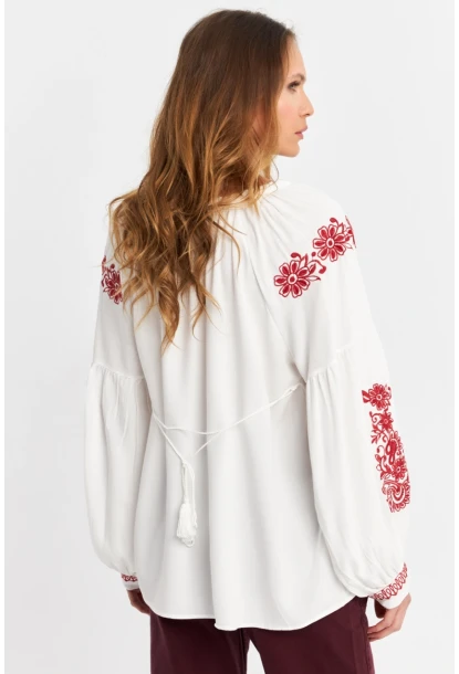Kadın Ekru-Kiremit Nakışlı Bluz MQS5816
