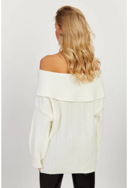 Kadın Ekru Madonna Yaka Triko Kazak KZ2506