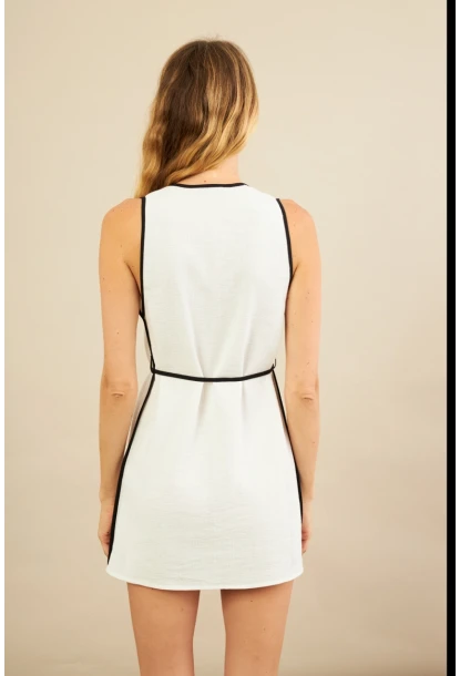 Kadın Ekru Mini Keten Elbise MSİ103