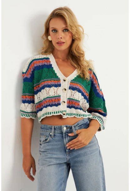 Kadın Ekru Multi Renkli Hırka MİW3851