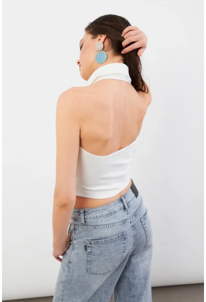 Kadın Ekru Sırtı Açık Düğmeli Bluz LPP1246-90