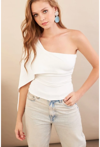 Kadın Ekru Tek Omuz Bluz AN6015