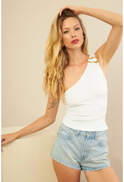 Kadın Ekru Tokalı Büzgülü Bluz AN6021