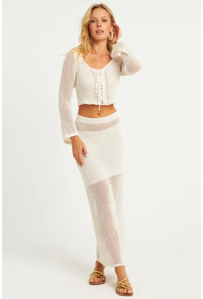 Kadın Ekru Triko Etek Takım KZ540