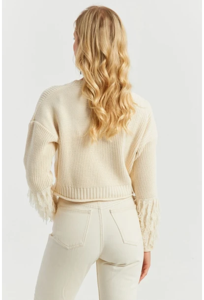 Kadın Ekru Triko Kısa Kazak YZ526