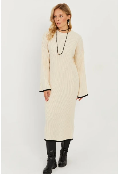 Kadın Ekru Triko Maxi Elbise MSF2538