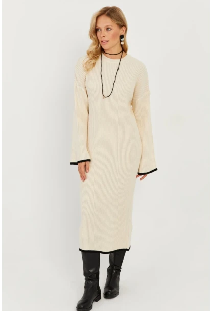 Kadın Ekru Triko Maxi Elbise SF2538