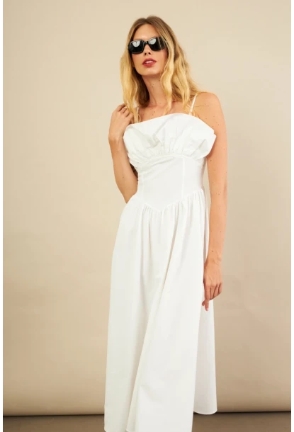 Kadın Ekru Volanlı Midi Elbise MİL4856