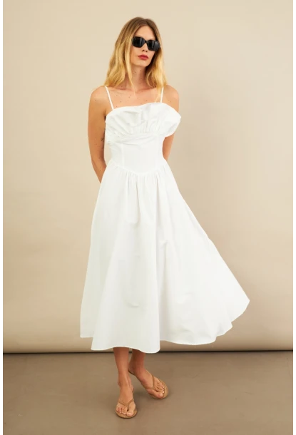 Kadın Ekru Volanlı Midi Elbise MİL4856