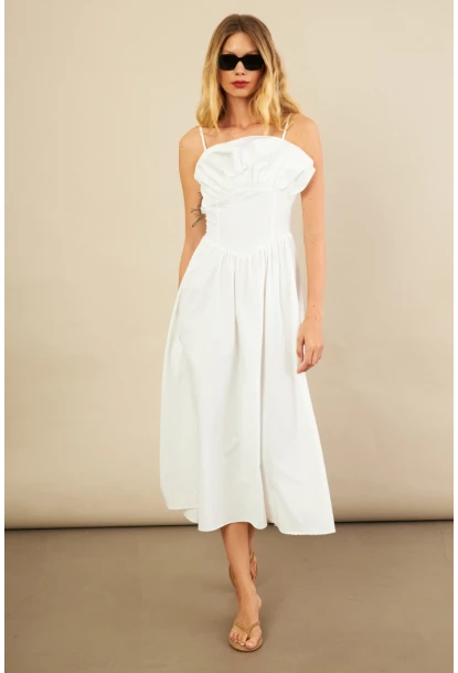 Kadın Ekru Volanlı Midi Elbise MİL4856