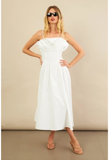 Kadın Ekru Volanlı Midi Elbise MİL4856